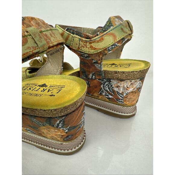 L’Artiste Spring Step 3D Floral Geo Wedge Size 40 Green Orange Yellow - Picture 10 of 16